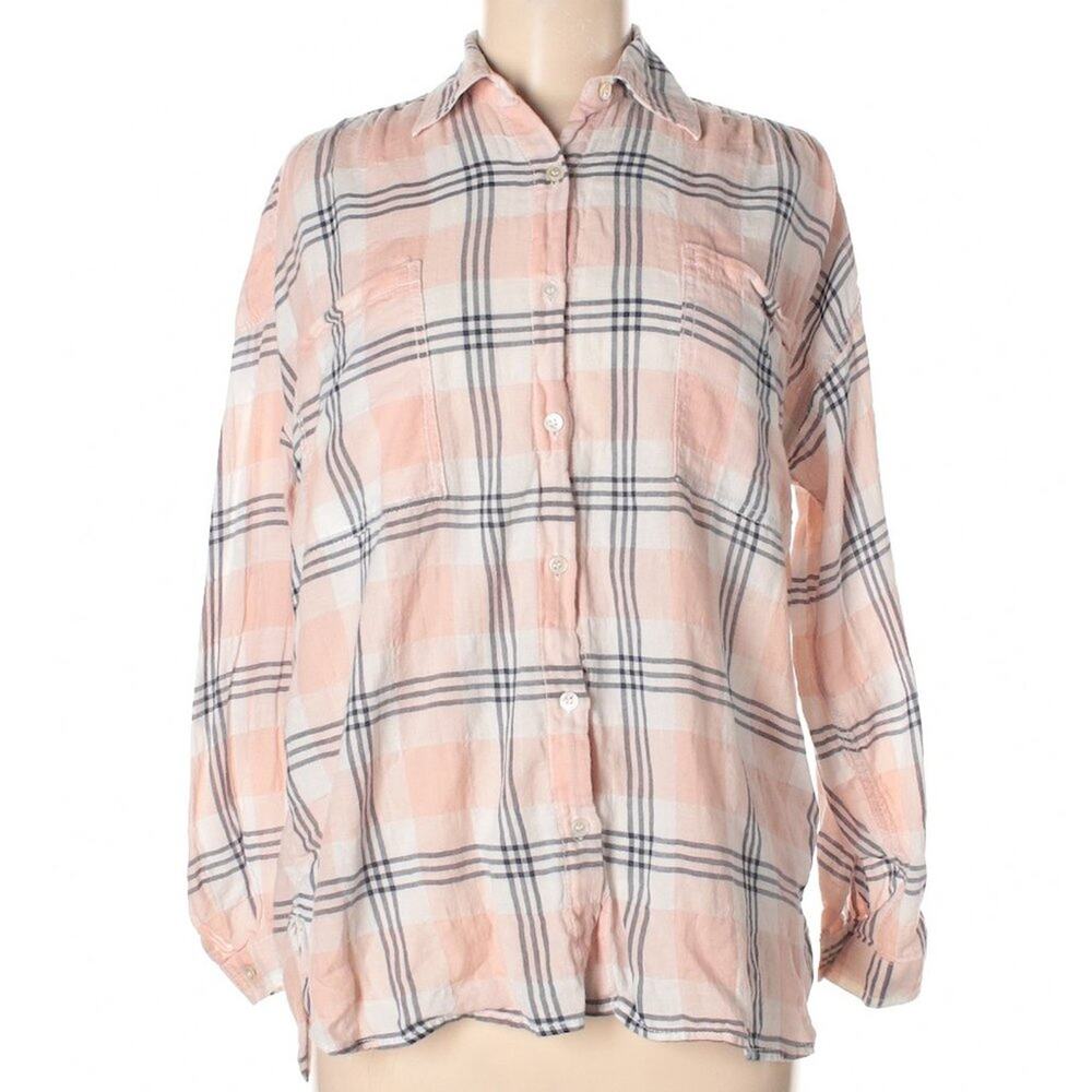 Max Studio london pink plaid button down shirt